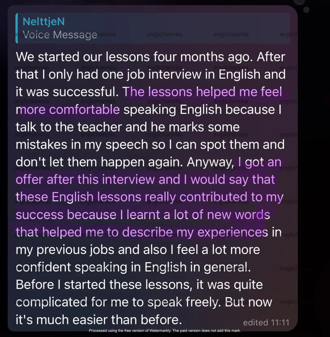 Отзыв Артемий, Backend developer о занятиях в онлайн школе бизнес английского Anglichannka